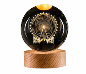 8cm 3D Crystal Ball Night Lamp, USB Powered Glass Ball- Ferris Wheel