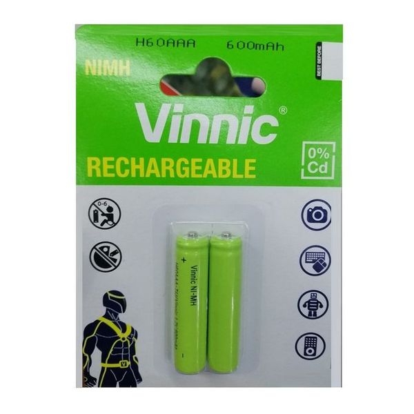 Vinnic Rechargeable NiMH 600mah AAA Batteries - Pack of 2