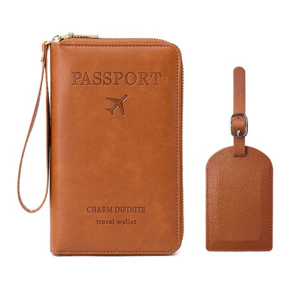 Leather Passport Holder Handbag Travel Set with Matching Luggage Tag