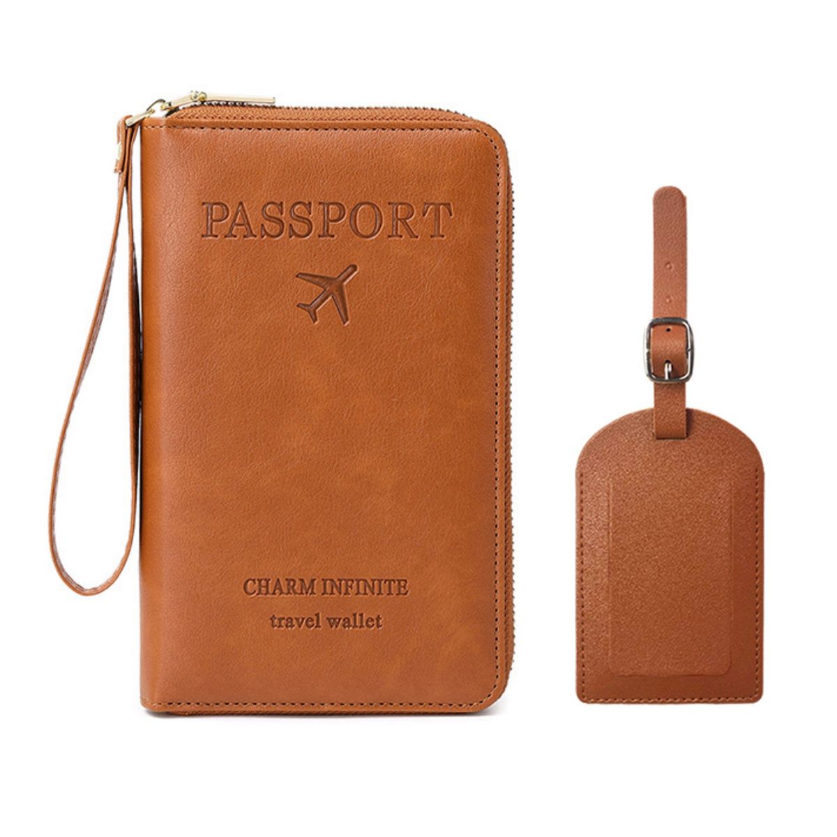 Leather Passport Holder Handbag Travel Set with Matching Luggage Tag