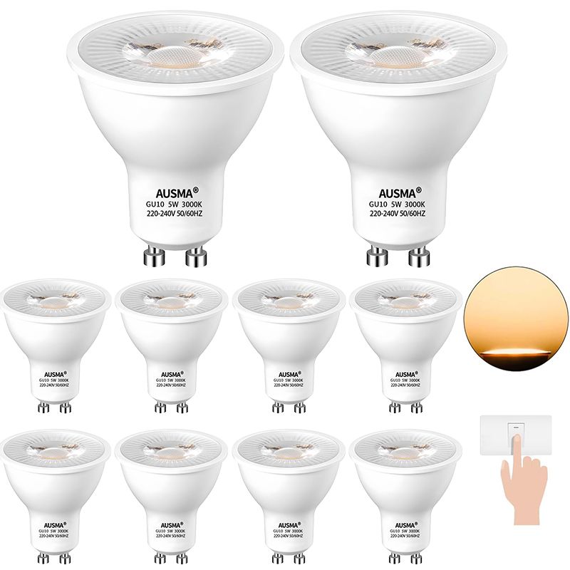 AUSMA 10-Pack GU10 LED Light Bulb,5W 480Lumens,3000K Warm White