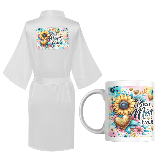 Mom Printed Summer Gown with Mug-Teal Best Mom Ever