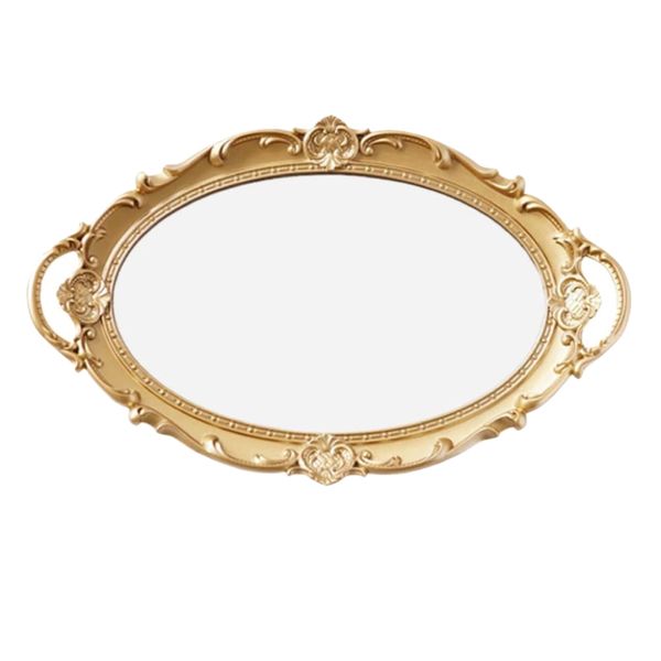 Home Decor Multifunctional Vintage Mirror Design Oval Tray - 37 cm