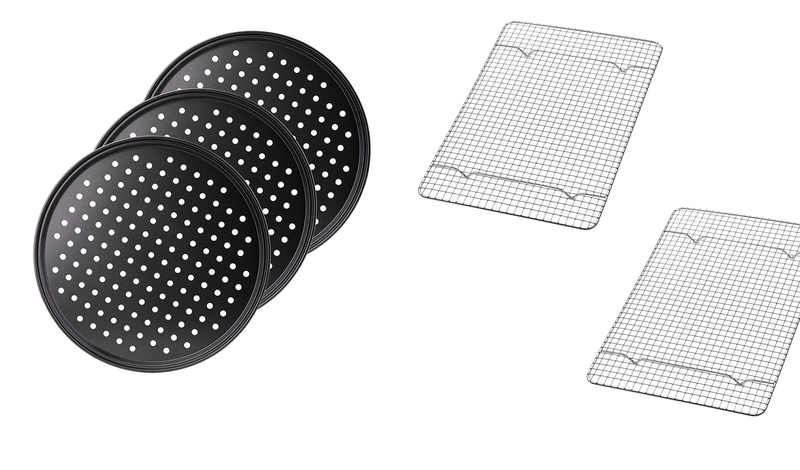 Pizza Pan with Holes Round Non-Stick with Cooling Rack - 3 Pack
