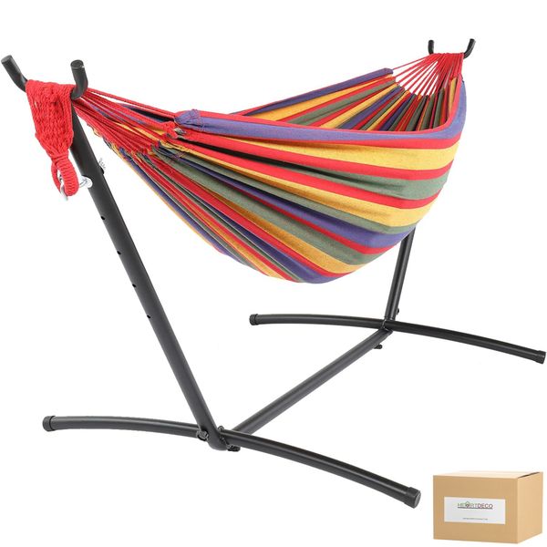 Heartdeco Hammock with Steel Stand Outdoor - Red