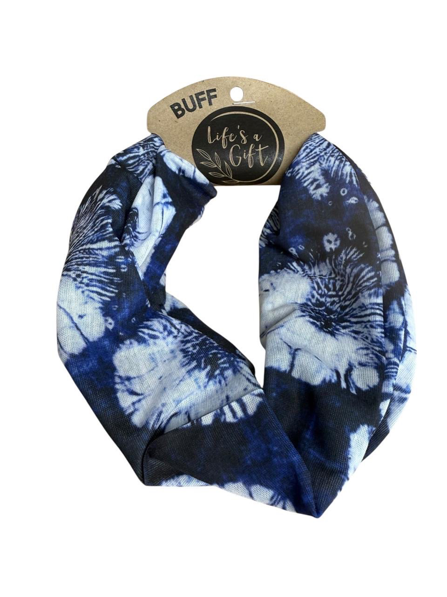 Neck Gaiter - Navy & Black with White Flowers
