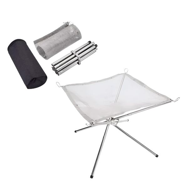 43cm Portable Stainless Steel Fire Pit for Camping and Outdoor Use - Silver