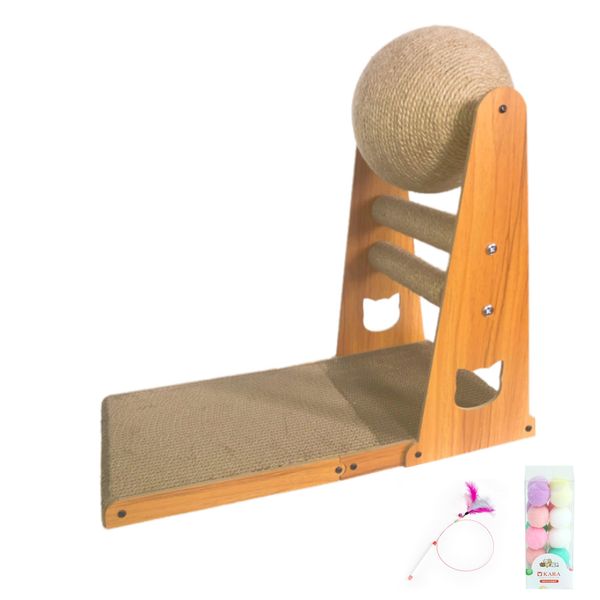 L Size L Shaped Cat Scratch Cardboard Pad Cat Bed with Toy Ball,Cat Teaser