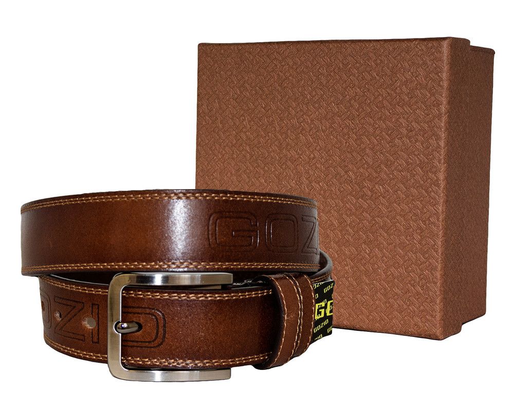 Fino 51479 Genuine Leather Double Stitch Men’s Buckle Belt with Box