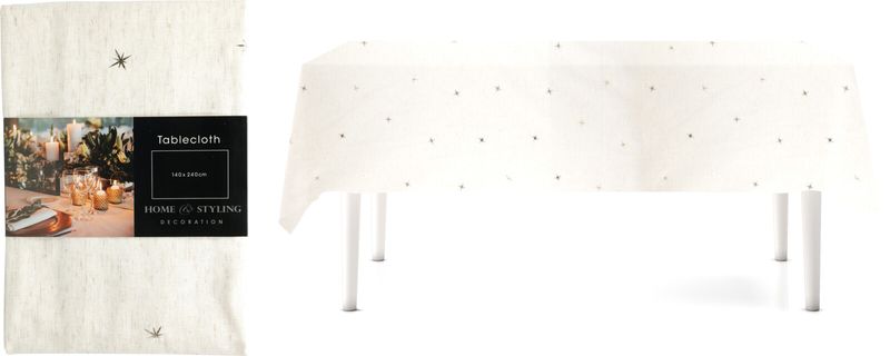 Gold Foil Star Print Tablecloth, Poly-Cotton-Linen Blend 140x240cm