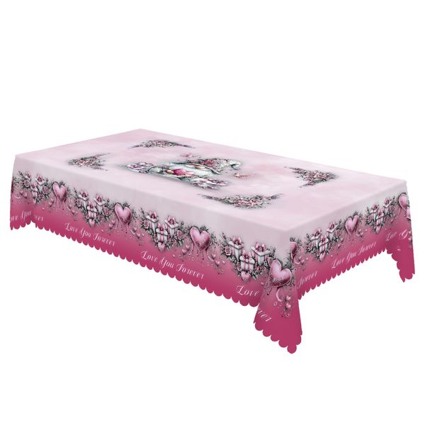 Romantic Valentine's Day Pink Tablecloth, 140x180cm, Rectangular,4-6 Seater
