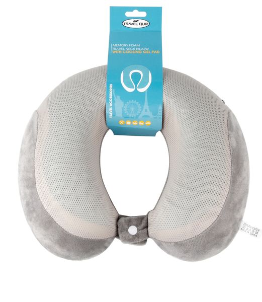 TravelQuip Memory Foam Travel Neck Pillow with Cooling Gel Pad - Grey