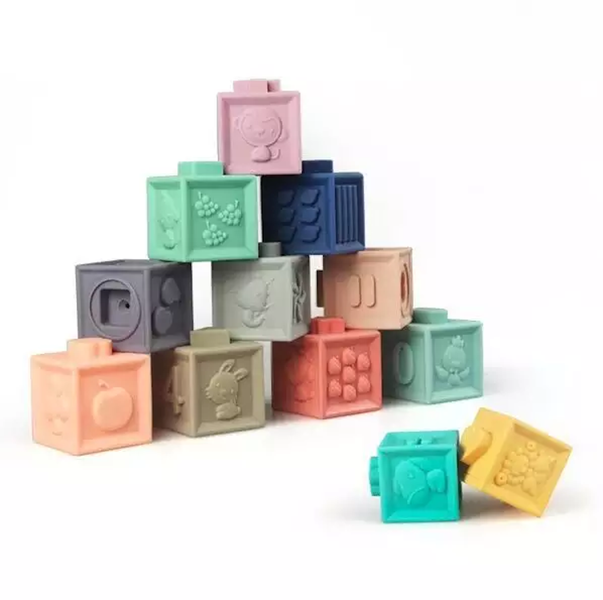 12 Educational Numbers, Shapes &amp; Letters Soft Silicone Building Blocks