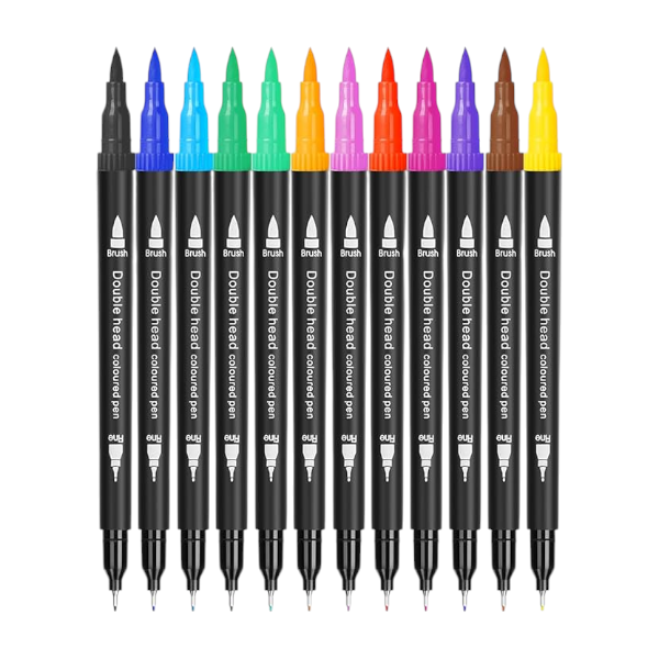12-Piece Vibrant Dual-Tip Art Marker Pen Set - Multicolor