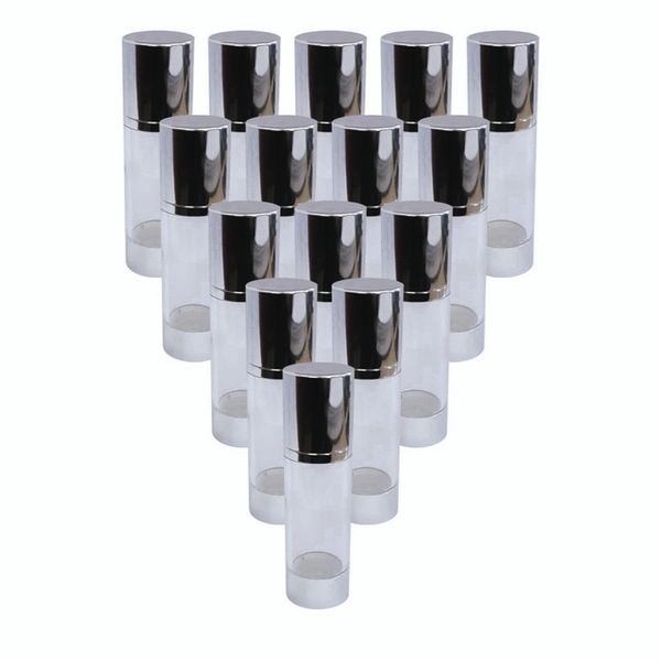 15ml Clear And Glossy Silver Airless Lotion Bottle- 20 Pack