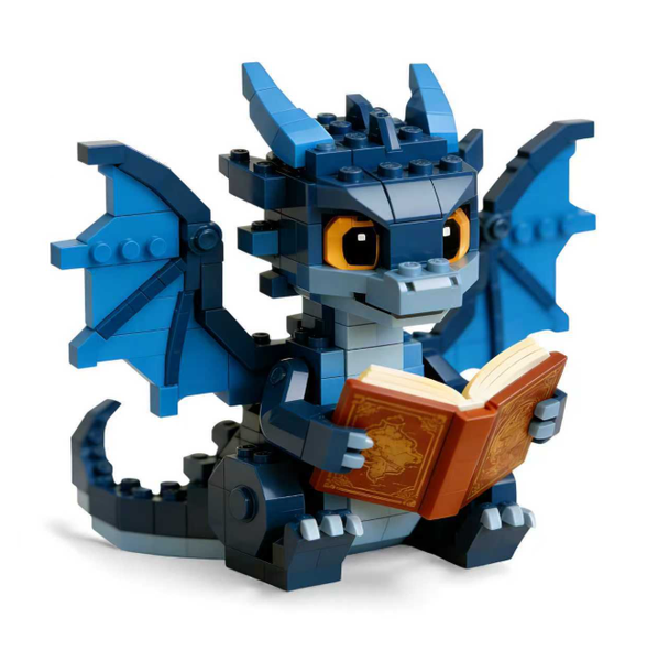 Cute Blue Dragon Reading Book Building Blocks Set
