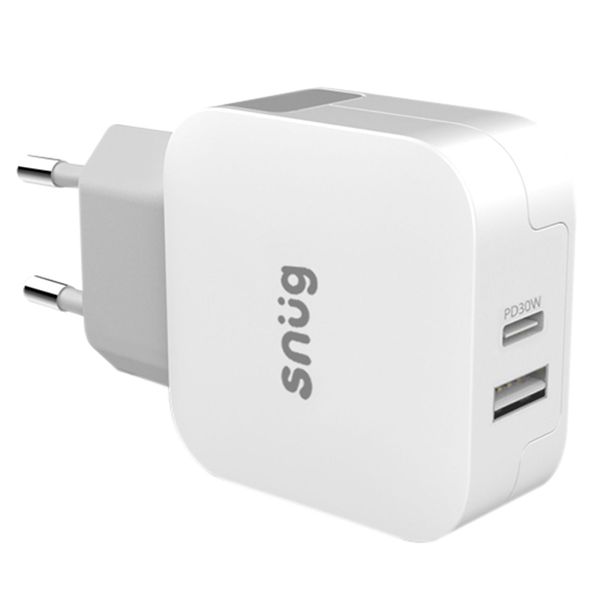 Snug 2 Port USB PD 30W Wall Charger - White