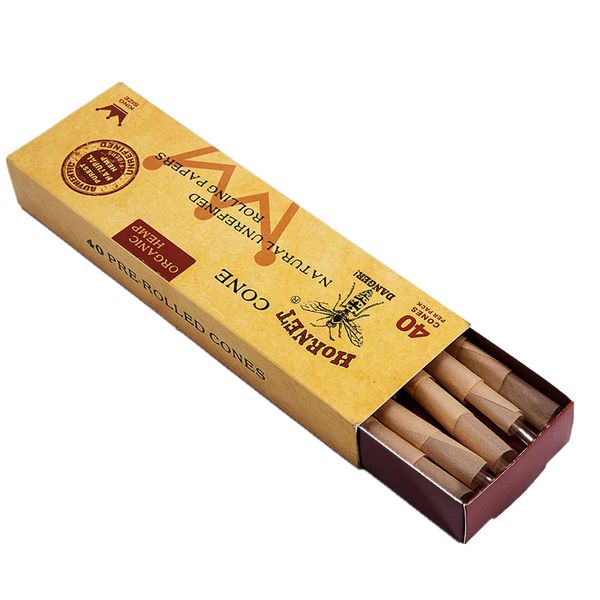 Hornet Pre-rolled Cones 11cm Hemp Rolling Paper With Tips - 40 Cone Box