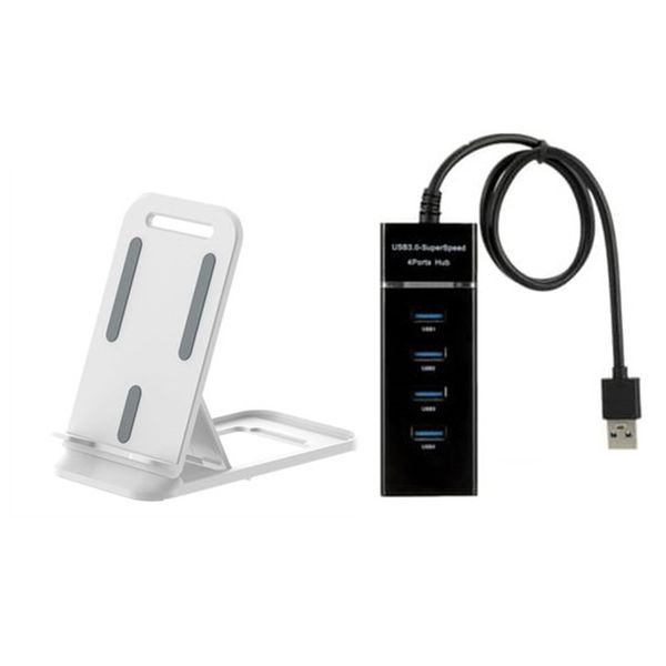 Adjustable Universal Phone Stand &amp; 4-Port Superspeed USB 3.0 Charging Hub
