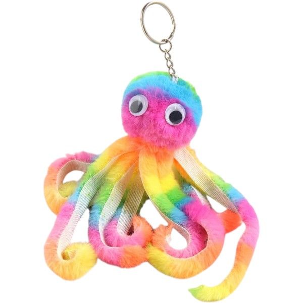 Adorable Rainbow Striped Octopus Plushy Keychain - Summer Colors