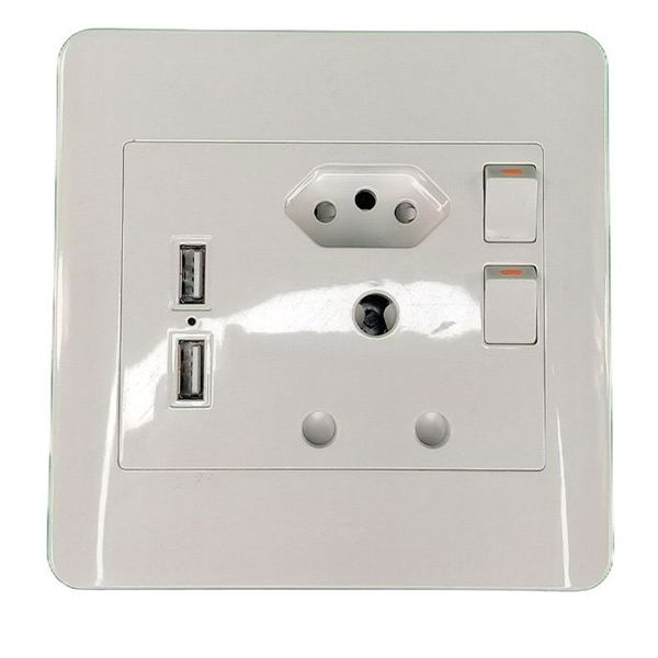 Double Wall Socket w/ Dual USB Ports &amp; Switches - SA 3-Pin + 2-Pin