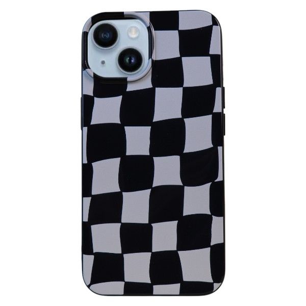 Checkered Phone Case Compatible With Phone 14 - Black &amp; White
