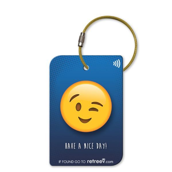 Retreev Smart NFC &amp; QR Code Luggage Tag: Secure Bag Retrieval - Emoji Wink
