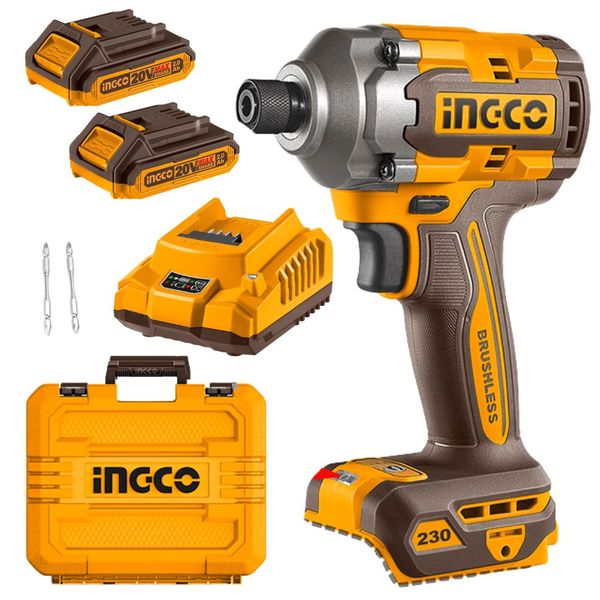 Ingco - Cordless Impact Driver - 230Nm with 2 x 2.0Ah Batteries and Charger