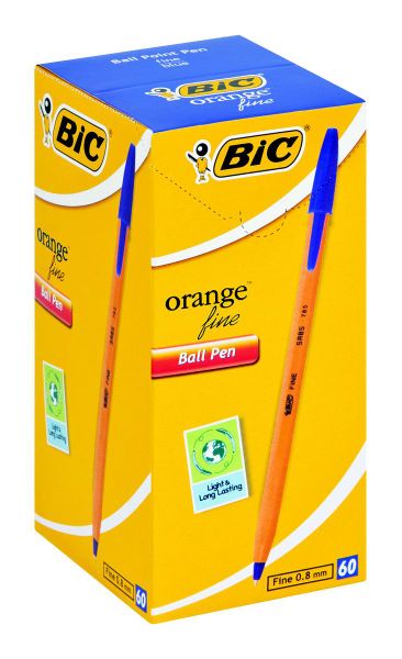 BIC Orange Fine Ball Point Pen - Blue (Box of 60 Barcoded pens)