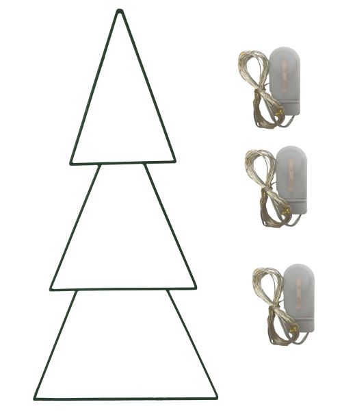 Steel Christmas Tree - Dark Green with Fairy Lights