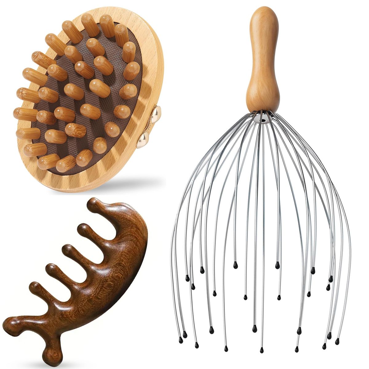 3PCS Massage Wooden Comb Set Head Massager Wooden Massage Comb