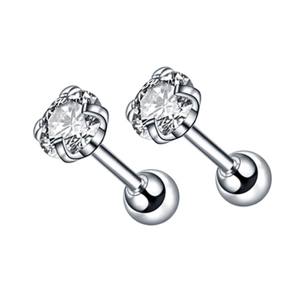Earrings Stainless Steel Four Claws Zircon Stud Earrings - By SilverCity