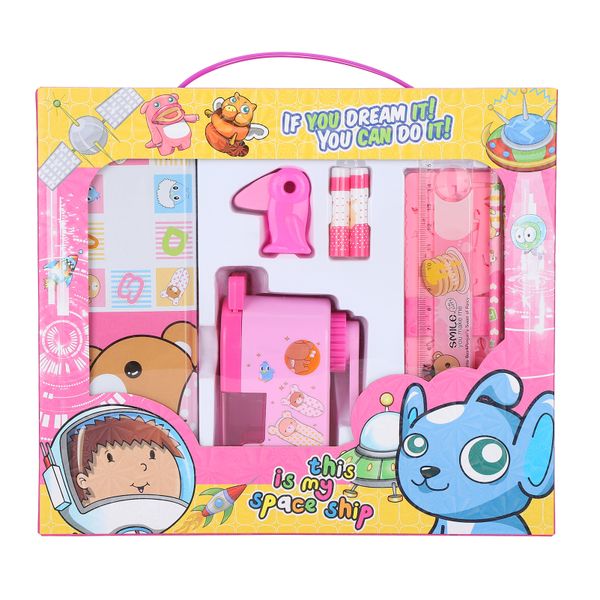 Kids Study Stationery Set Pink Pencil Case
