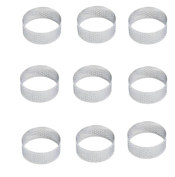9 Pieces 5cm Perforated Tart Ring Set, Non-Stick Black Stainless Steel