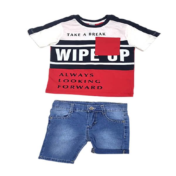 Boys Adorable Red on Blue T-shirt and Short 2 Piece Set