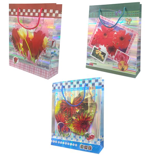 3pcs - Glossy Hologram Flower Gift Bags Party Bag - Party/Wedding/Festival