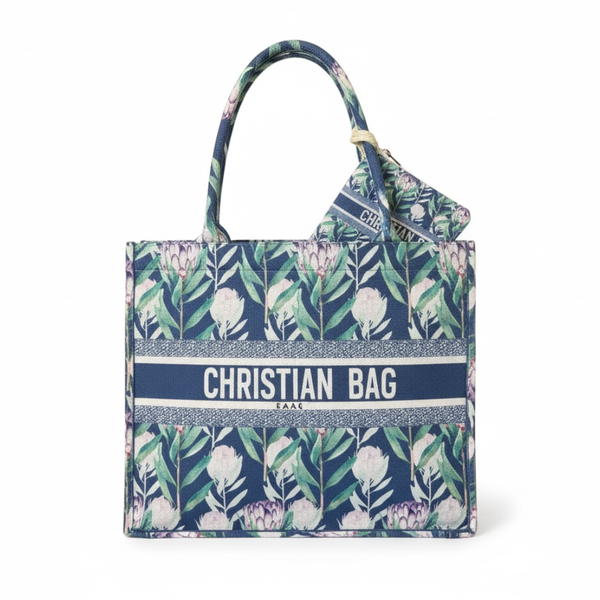 Botanical Canvas Look Tote Bag With Matching Mini Pouch For Daily Use