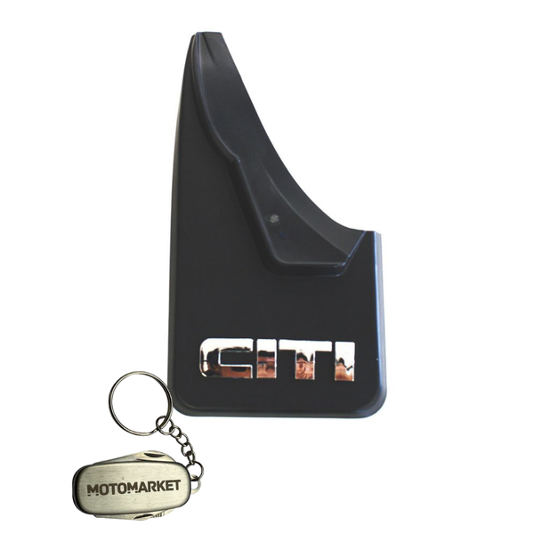 Chrome 'Citi' Mud Flaps for VW Citi Golf (Set x 4) &amp; Motomarket Keyring