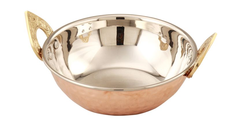 Steel Copper Kadhai with brass handle
