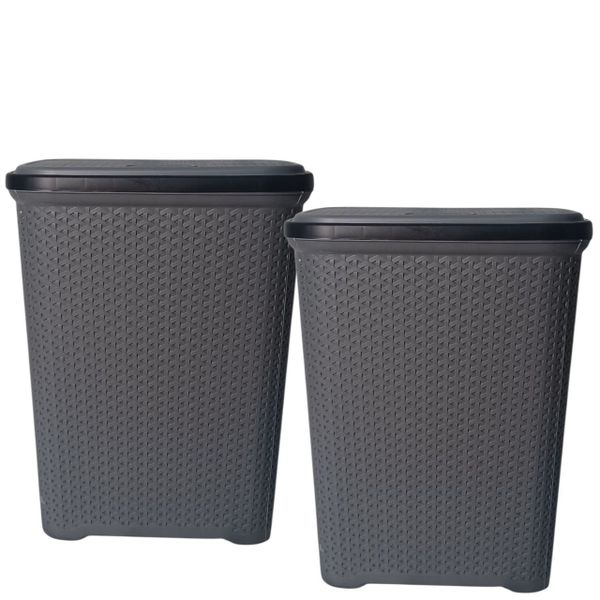 Set of 2 Grey Laundry Baskets with Lids 55L