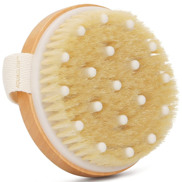 AquaGlow Dry Skin Body Brush - Massage Nodes - Natural Bristles - Wet &amp; Dry
