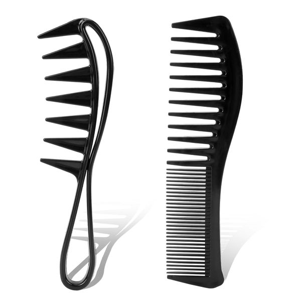 Professional Salon &amp; Barber Wide Tooth Hair Cutting Comb Set Black 2 Piece