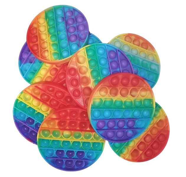 Rainbow Coloured Circular pop It Fidget Toys - Bulk Pack of 10