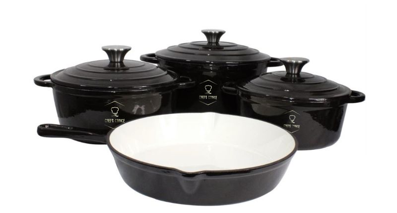 Chef's Choice Premium Cast Iron Cookware - 7pcs Pot Set