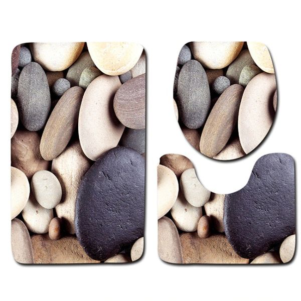 3 Piece Bathroom Toilet Seat &amp; Floor Mats Set - Stone