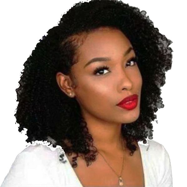Afro Kinky Curly Middle Part Synthetic Short Curly Wig For Black Women 14