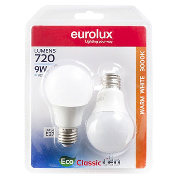 LED Globe A60 'Core' E27 9w 3000K (Twin Blister)