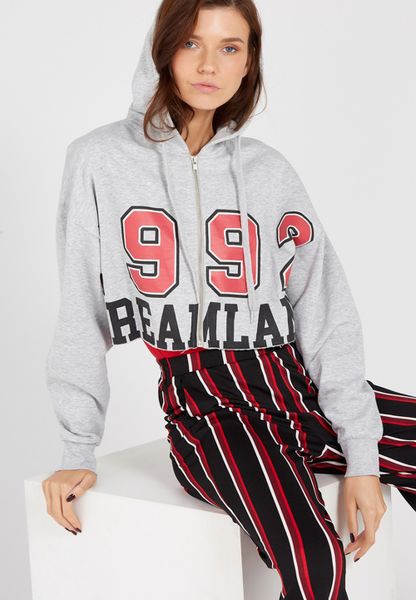 Women's Supré Raw Slouch Zip Thru Hoodie - Grey - Dreamland