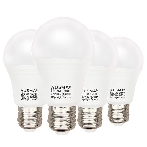 AUSMA 4Pack 9W E27 LED Light Bulb with Day/Night Sensor