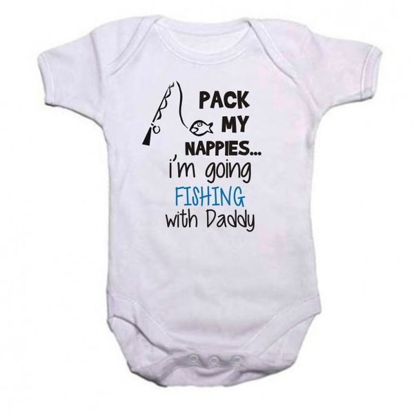 Qtees Africa Pack My Nappies, I'm Going Fishing With Daddy Babygrow